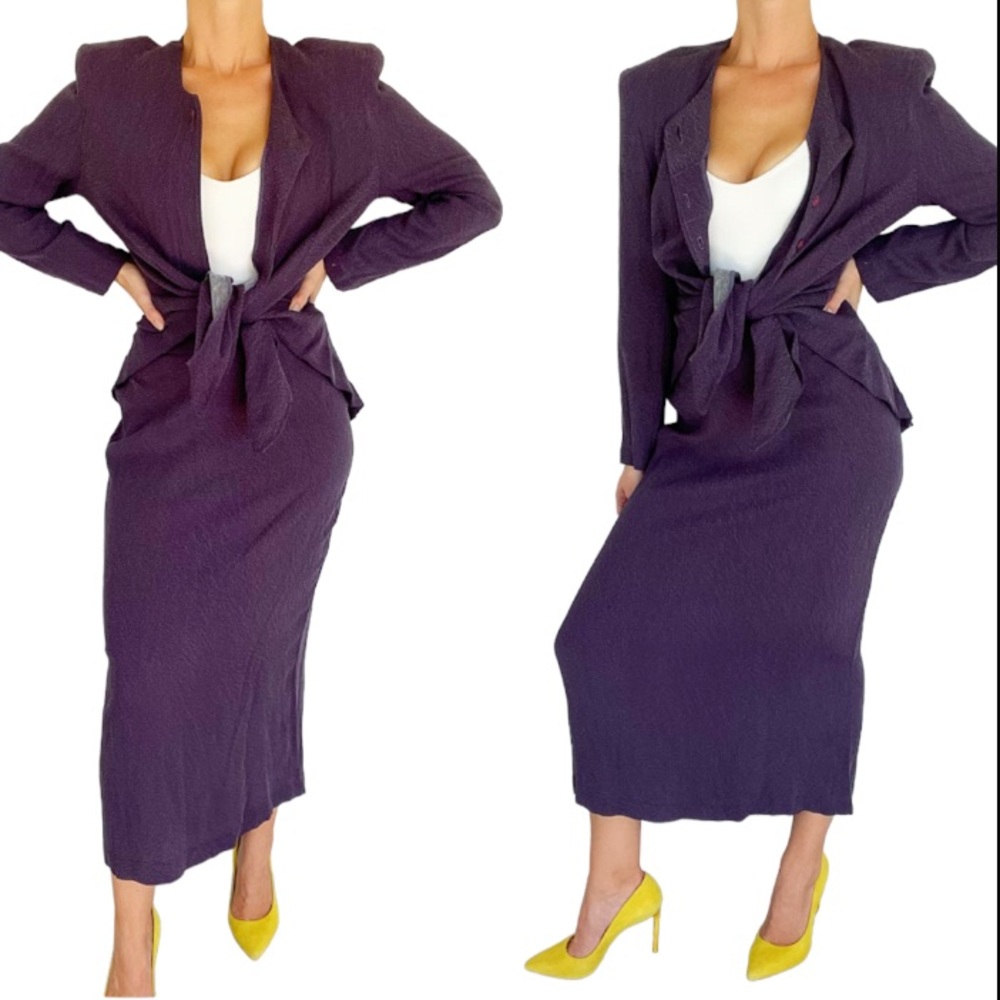 Vintage Design Todays purple matching cardigan jacket skirt set size medium